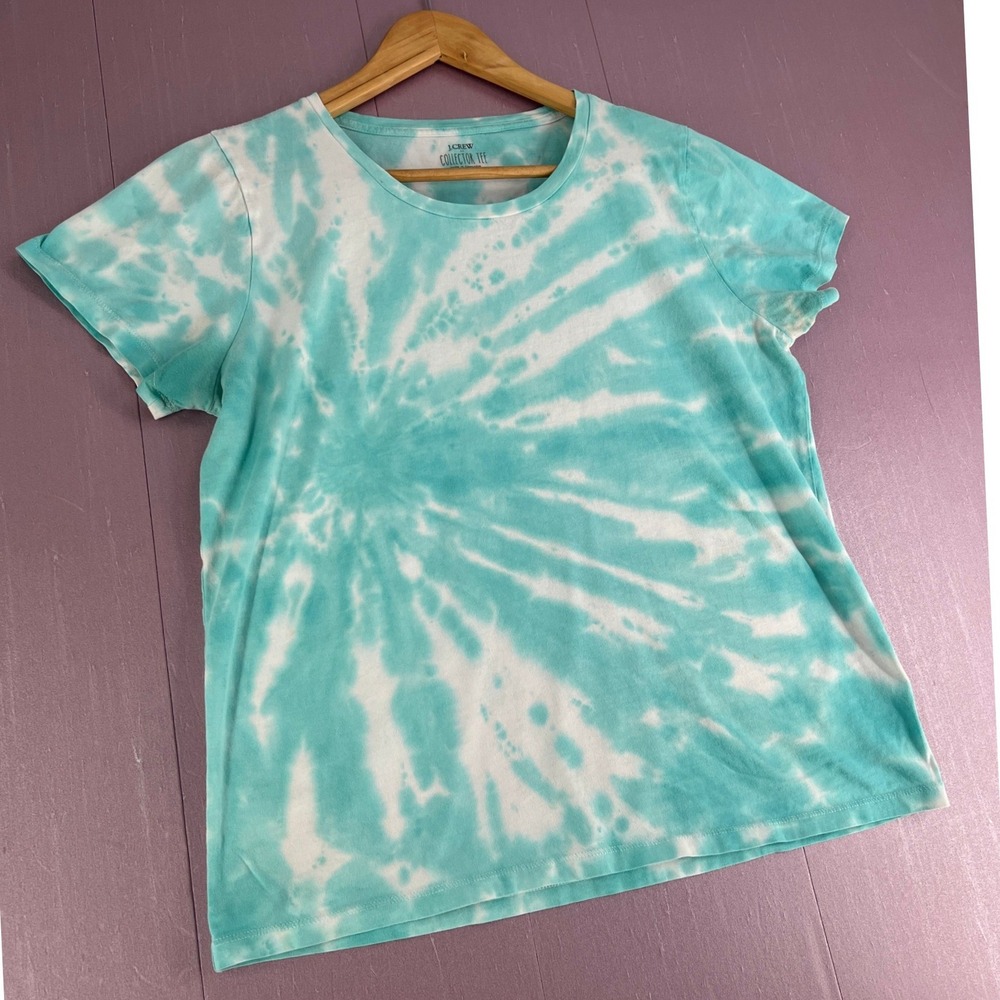 J.Crew Collector Tee Turquoise White Tie Dye Cotton Short Sleeve T-Shirt Large - Picture 3 of 8